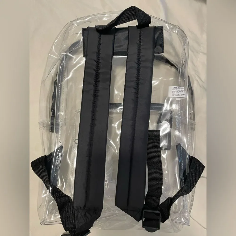 NWOT Clear Backpack w/ Black Straps perfect for sporting events, school, concert